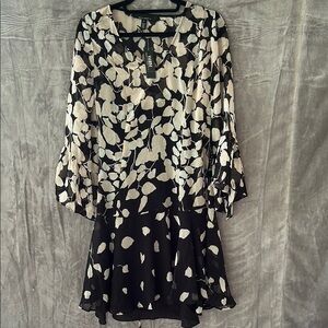 White House Black Market Cream & Black V-Neck Sundress